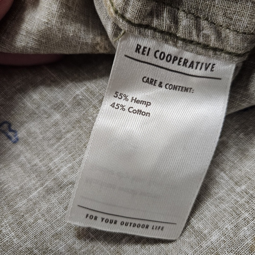 REI Co-Op Shirt Mens XXL Tan Outdoor Print Short Sleeve Hemp Cotton Casual Camp - Picture 4 of 7